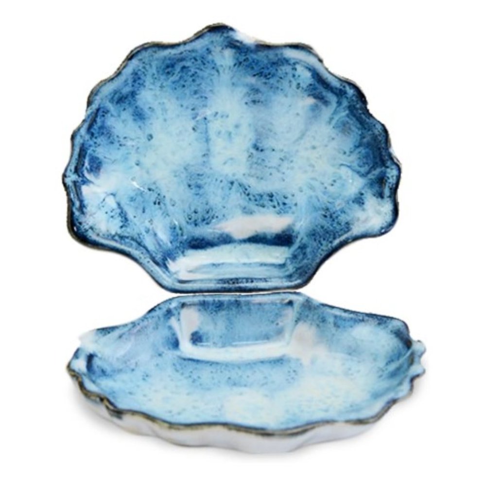 Set of 2 - Ceramic Scallop Canape Dishes - Appetizer Plates - Dessert Bowls